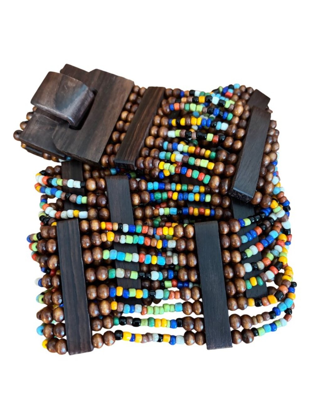Wooden Beaded Stretch Buckle Belt Multicolor Accents Waist Accessory Women